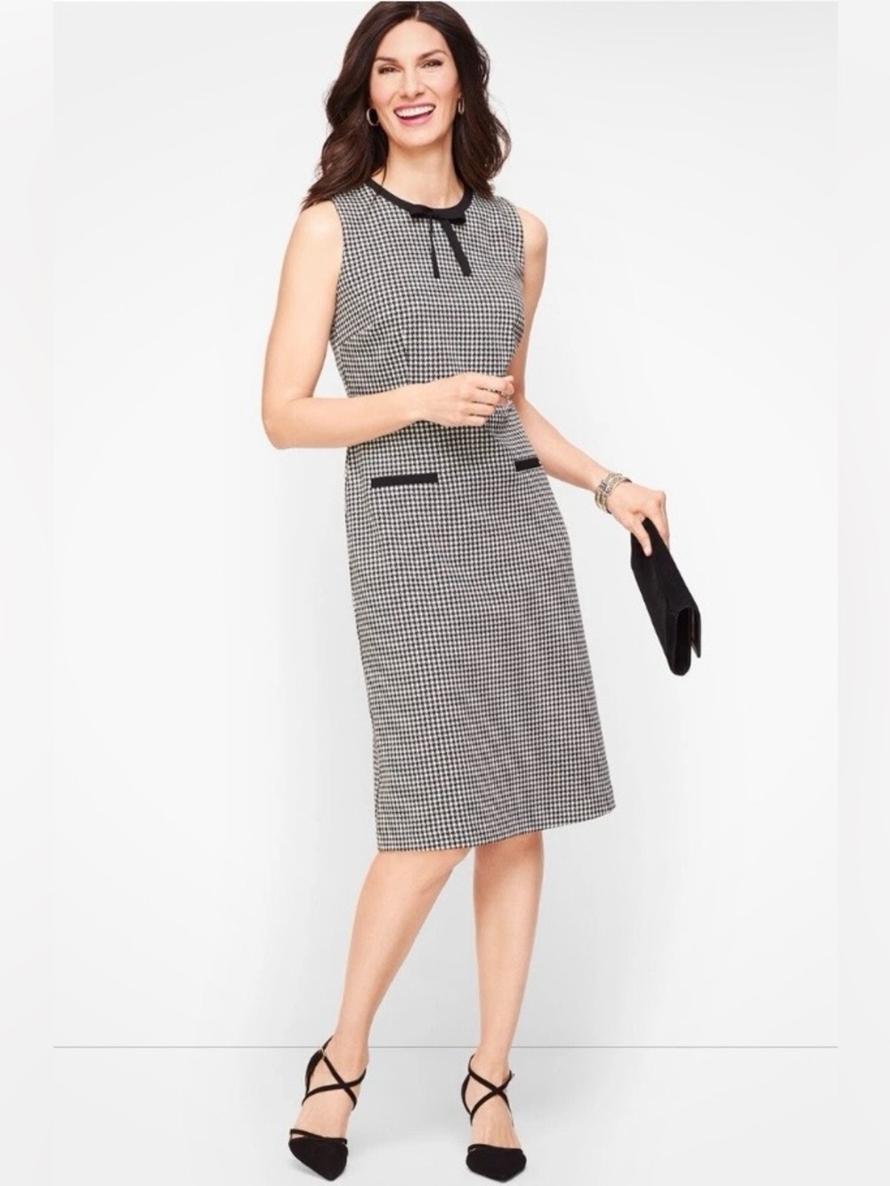 Talbots Black and White Houndstooth Sleeveless Sheath Dress size 14